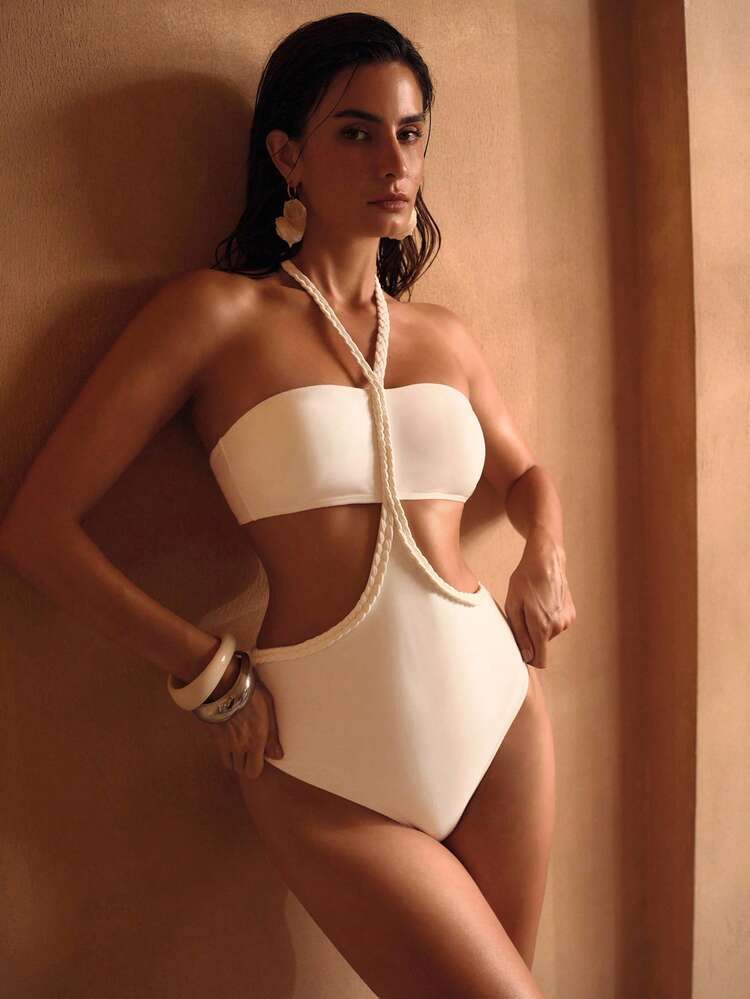 HANDCRAFTED MACRAME ELEGANT HALTER NECK ONE-PIECE SWIMSUIT FOR WOMEN, SUITABLE FOR BEACH & RESORT VACATION