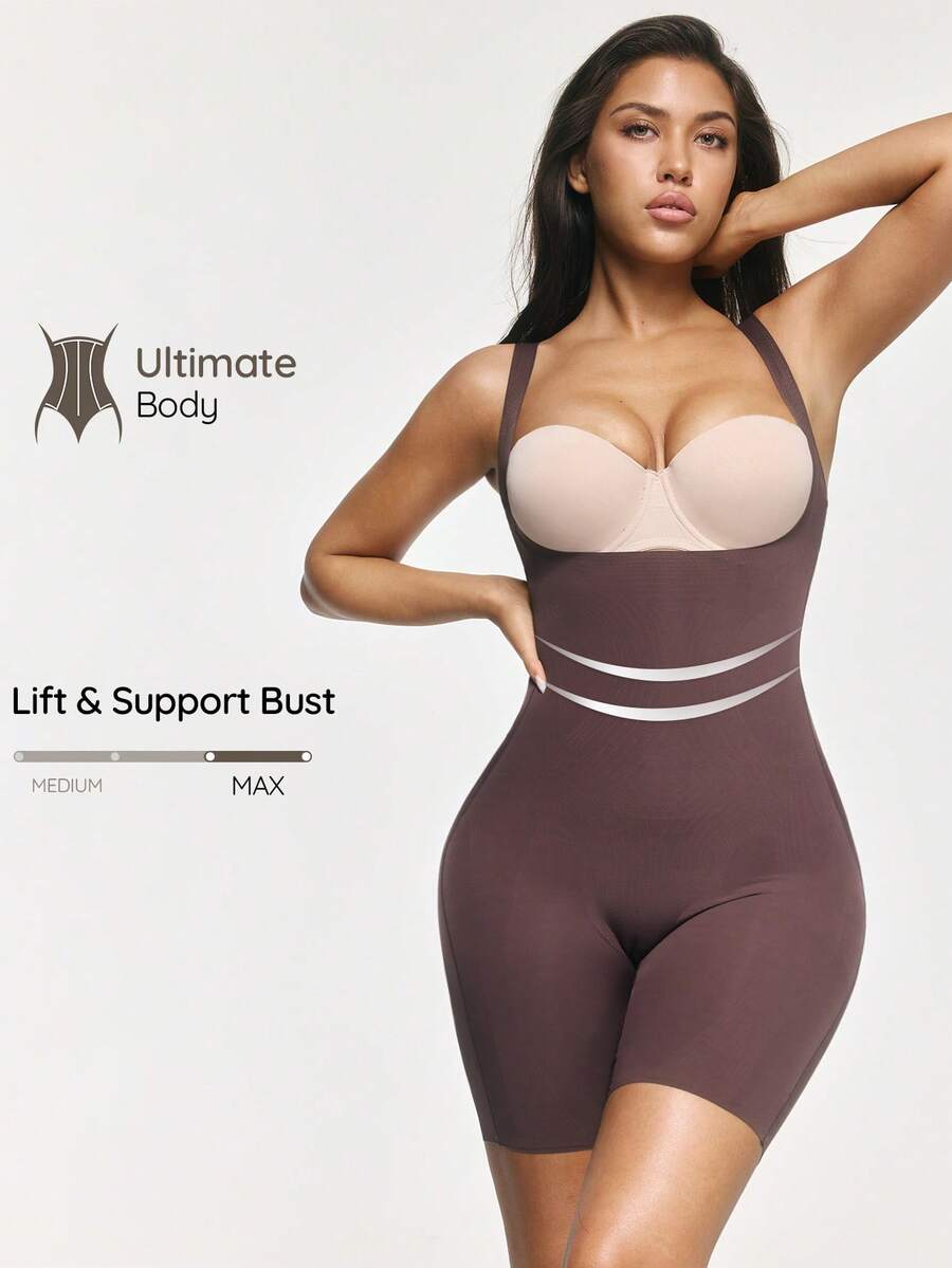 SHAPORA Mono de mujer de color liso con escote bajo - Café integral - Ver 1