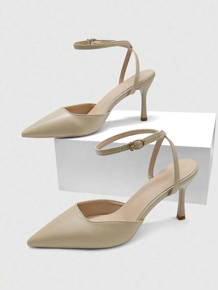 CUCCOO BIZCHIC Women Shoes Women's Pointed Stiletto Apricot Ankle Strap Women's High Heel Shoes Back Empty Shoes Stylish And Elegant Daily Versatile Commuter Work Women's Shoes