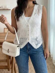 Enliva Áo tank top nữ cỡ lớn thời trang xuân hè, dáng rộng, thanh lịch, thoải mái, màu trắng thêu họa tiết, khoét lỗ, xuyên thấu, phong cách cổ điển, boho chic, đi nghỉ mát, đi chơi, trang phục miền Tây, phong cách châu Âu mùa hè, trang phục công sở, trang phục dự tiệc, áo hè dễ thương, áo hè. - trắng - Xem 4
