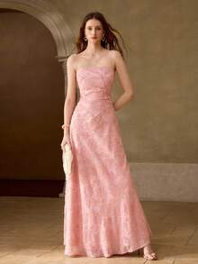 PREMIUM Vestido de tirantes con espalda con cordones y aplicación de flores de jacquard - Rosa vieja - Ver 4