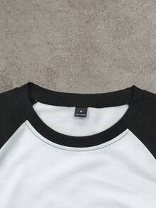 PAVTROS Men's Contrast Color Round Neck Raglan Sleeve Long Sleeve T-Shirt With Letter & Cross Print, Suitable For Daily Life, Travel And Vacation - Black and White - View 5