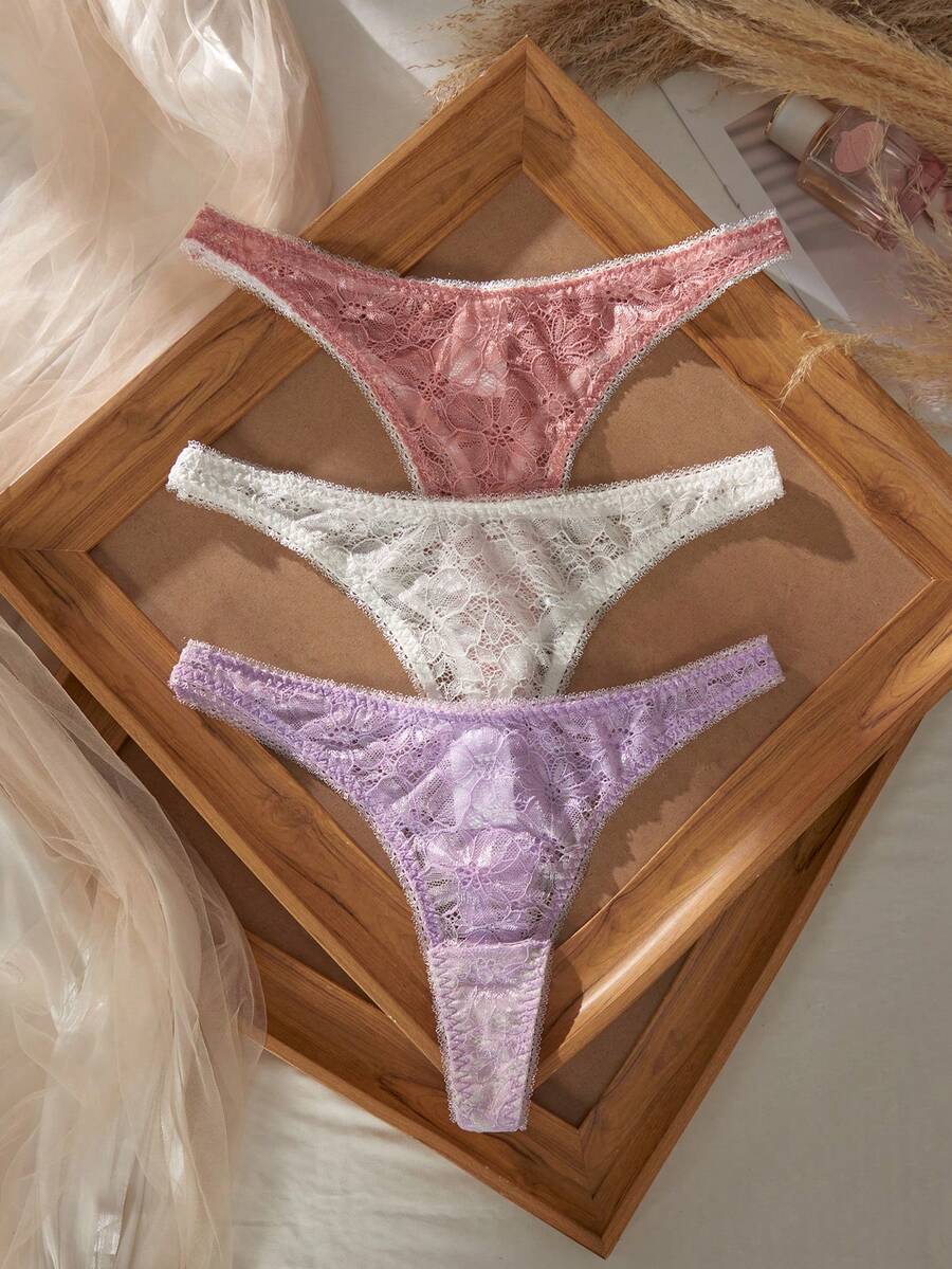 Crystal Vow 3 chiếc quần lót dây (thong) nữ thiết kế ren thanh lịch. - Nhiều màu - Xem 1