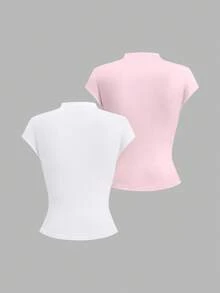 Sweetra Nueva llegada Camiseta de unicolor, minimalista y versátil, adecuada para el transporte, primavera/verano - Multicolor - Ver 2