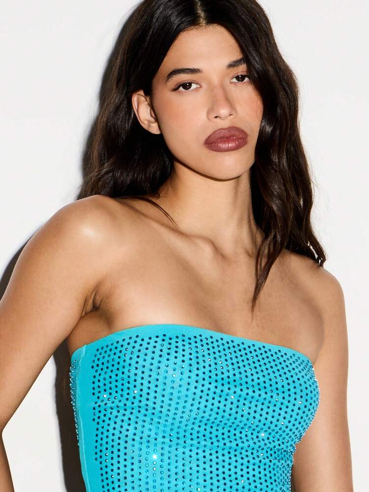 KIZN Sequined Mesh Tube Top With Sparkly Embellishments For Party Nights And Club Events