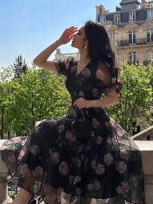 Modelyn Vestido de flores con mangas de pétalo elegante para uso diario de mujer - Multicolor - Ver 2