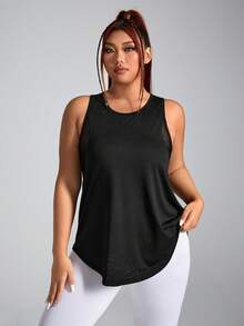 SHEIN Sports 大尺碼女款素色簡約日常提花運動背心上衣 - 黑色 - 查看 5