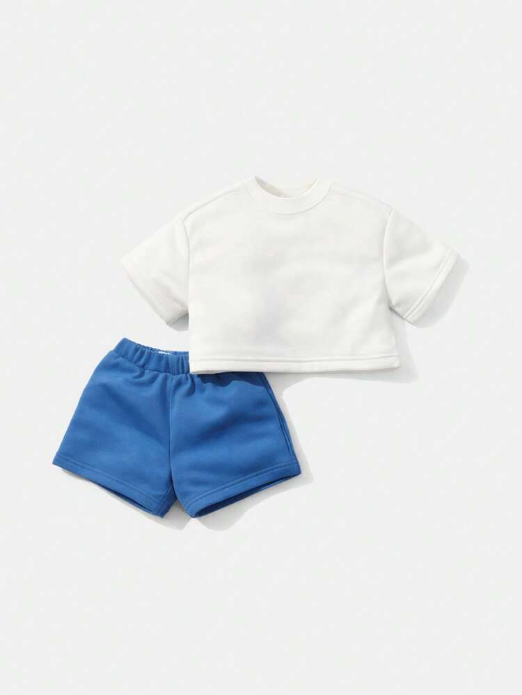 Girls Lemon Print Crop T-Shirt And Shorts Casual Summer Co-Ord Set With Short Sleeves Crew Neck Elastic Waist