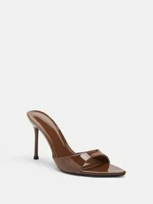 Glitzique Damen High Heel Spiegelmule mit geraffter Taille, klassisch für Frühling/Sommer Nachtpartys, Bankette, Outdoor, Mode, Laufsteg, Hochzeit, Zuhause, Casual Schuhe. Mit geraffter Taille, Spitze Zehenpartie, elektroplattierter Stiletto-Absatz, hochwertig glänzendes einfarbiges Material, Schlupfeinstieg, elegante High-End Mode Schuhe in Schokoladenbraun. - Schokoladenbraun - Übersicht 4