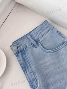 Elamini Mid-Rise Red Embroidered Bow Washed 7/8 Length Jeans - Medium Wash - View 6