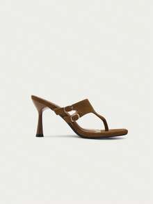 Nöista Sandal cao gót mũi vuông, kiểu xỏ ngón dành cho nữ. - Màu Khaki - Xem 6