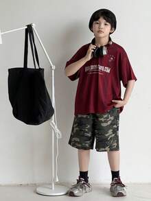 Dazy Kids 青少年男童松紧腰宽松休闲夏季百搭迷彩牛仔短裤 - 綠色 - 查看 3