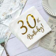 20pcs White & Gold Printed 30th Birthday Party Napkins, 6.5*6.5inch, Made Of Original Pulp, Suitable For Hotel Restaurant Bar Disposable Tableware Napkin Valentine DAY, Valentines Wedding, Birthday - Multicolor - View 5