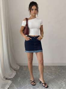 Elenzga Summer Casual Y2K Vintage Elegant Chic Pocket Decor Light Blue Denim Daily Wear Going Out Women's Mini Skirt - Blue - View 5