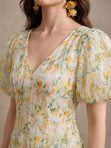 Anewsta Đầm nữ màu xanh lá cây thêu hoa, chất liệu vải, có dây rút, ôm eo, thích hợp cho mùa xuân. - màu xanh lá - Xem 8