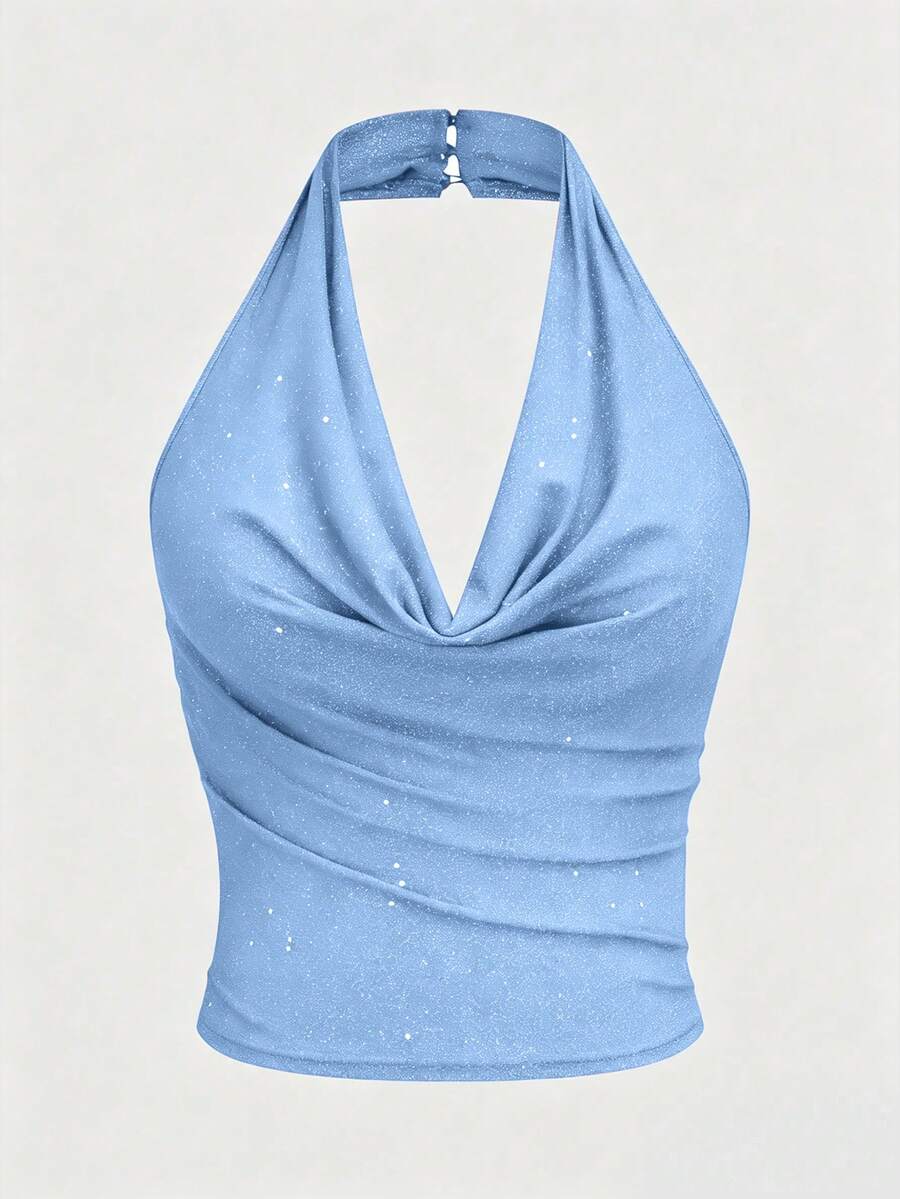 Sweetra Plus Size Elegant Sexy Halter Backless Tight Camisole For Summer - Blue - View 1