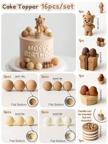 MINKOJA MINKOJA 1pc Cute Brown Bear With Party Hat Cake Topper - Reusable Birthday Decoration For Cakes, Gender Reveal, Shower, Wedding, Anniversary & Summer Parties, Cake Decorations, Christmas, Party Supplies - View 3