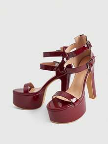CUCCOO LuxiPop Sexy Mode Wort mit Fußriemen Runde Zehenkappe Dicke Absätze Reißverschluss Hinten Damen Burgunderrote High Heel Sandalen, geeignet für Frühling und Sommer, Urlaubssaison 2000er Jahre Stil, Urlaubsatmosphäre, Sommerbekleidung, Reise Muss-haben - Bordeaux - Übersicht 6
