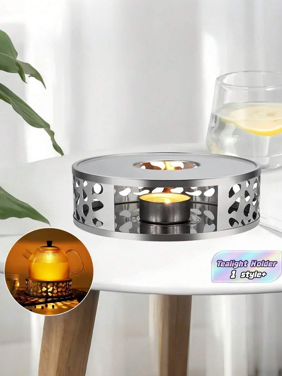 1pc Stainless Steel Teapot Warmer, Metal Teapot Heater With Tealight Holder Stainless Steel Candle Base Coffee Tea Warmer For Glass Teapot - Silver - View 1