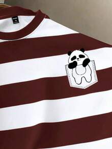 Manfinity Joysei Men's Striped And Cartoon Print Round Neck Short Sleeve T-Shirt - Multicolor - View 2
