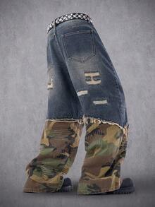 Manfinity Denimwave Quần jean denim rách dáng rộng in họa tiết rằn ri dành cho nam - Màu xanh lam - Xem 4