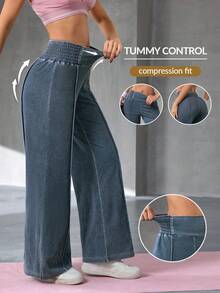 Flexra Quần jeans nữ thường ngày, cạp chun, kiểu dáng casual, đã giặt. - Rửa nhẹ - Xem 1