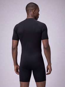 ZELFYO Men's Couple One-Piece Swimsuits, Suitable For Water Sports, Beach Vacations, Couple Beachwear, Summer Beach Vacations, Beach Parties, Men's Swimwear, Beach Sets, Men's Holiday Sets, Valentine's Day Sets, Summer Sets, Men's Valentine's Day Sets. Men's Fashion Beach Couple Shorts, Men's Solid Color Raglan Sleeve Zipper Front Casual Jumpsuit Swimsuit Couple Swimwear Couples Bathing Suit Sets Couples Swim Sets Couple Bathing Suit Set Black Swimwear - Black - View 2