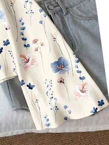 SHEIN LUNE Women's Casual Printed Drawstring Flare Sleeve Top, Suitable For Autumn/Winter,Summer Top - Multicolor - View 4