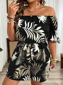 SHEIN CURVE+ Mono informal con estampado floral para mujer talla grande, primavera/verano - Multicolor - Ver 3