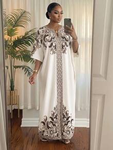 SHEIN Lady CURVE Plus Size Women Casual Loose Fit Sleeveless Cashew Print Dress - Multicolor - View 6