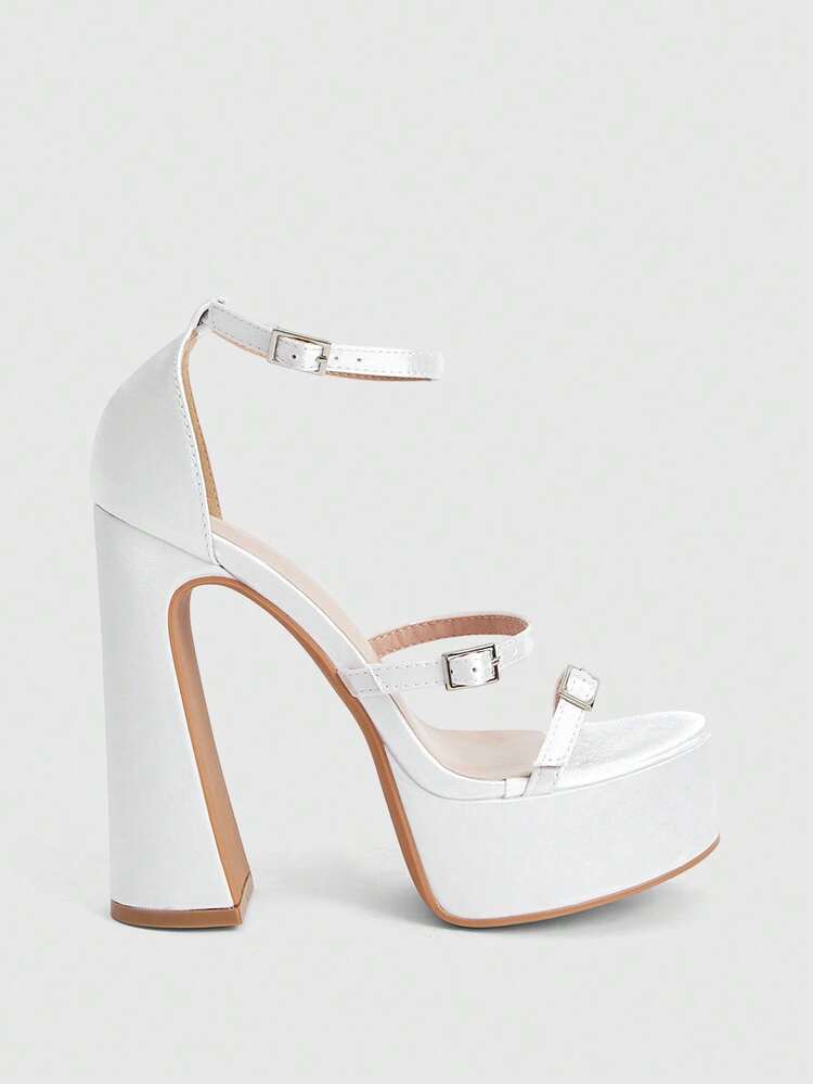 CUCCOO LuxiPop Spring And Summer New Design Thick Heel High Heel Elegant Temperament Simple Sexy Women White Satin Material Hollow Ankle Strap High Heel Slingbacks Dress Shoes Dating Afternoon Tea Party Valentine's Day Elegant Wear