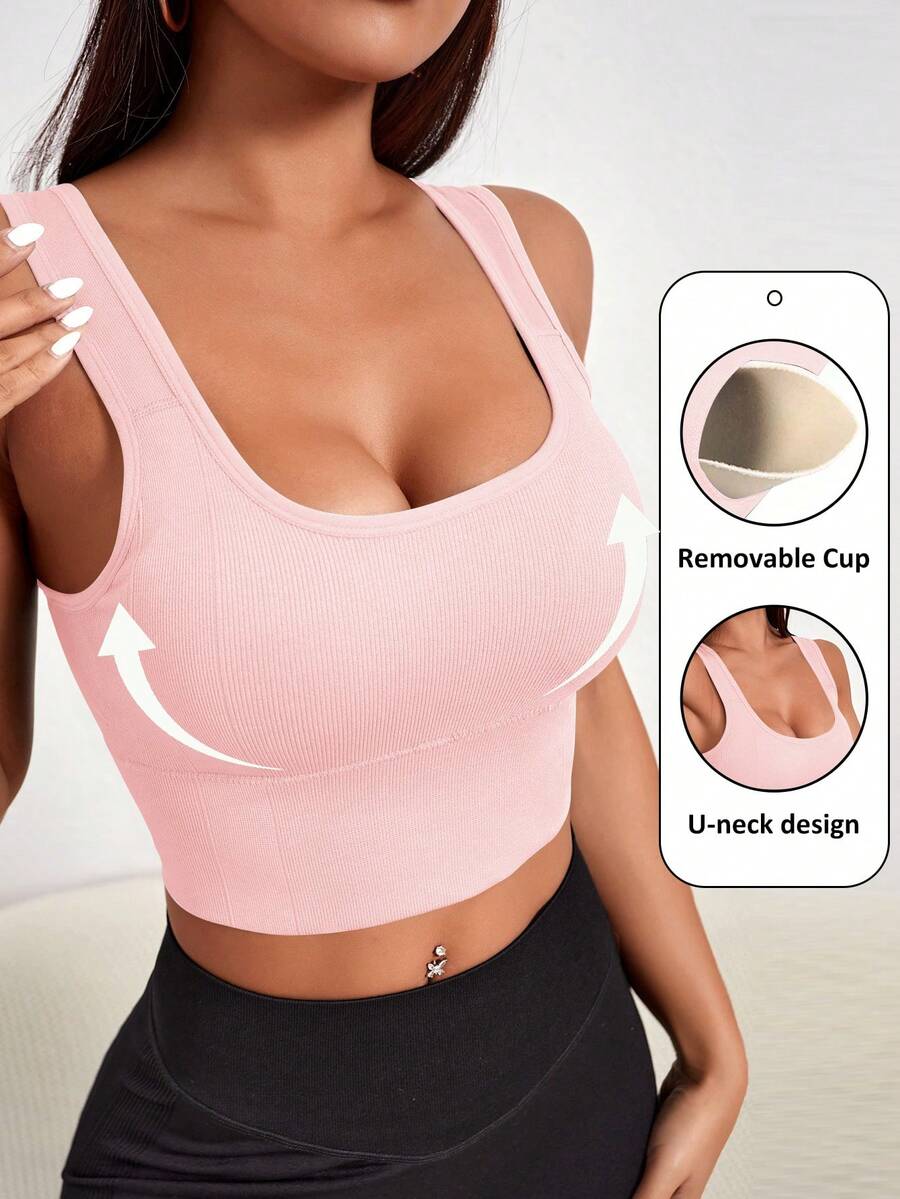 Gameset SHEIN Sport Seamless Solid Color Sports Bra - Pink - View 1