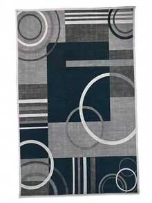 1PC Washable Carpet, Modern Geometric Pattern, Suitable For Living Room, Bedroom, Office, Striped & Circular Design, Contemporary Distressed Style, Low Pile, Neutral Soft, Patchwork Square Pattern, - multicolor - View 17