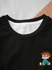 Nick 90s | SHEIN Áo thun ngắn tay cổ tròn in số và nhân vật hoạt hình phong cách mùa hè cho bé trai. - trắng - Xem 6
