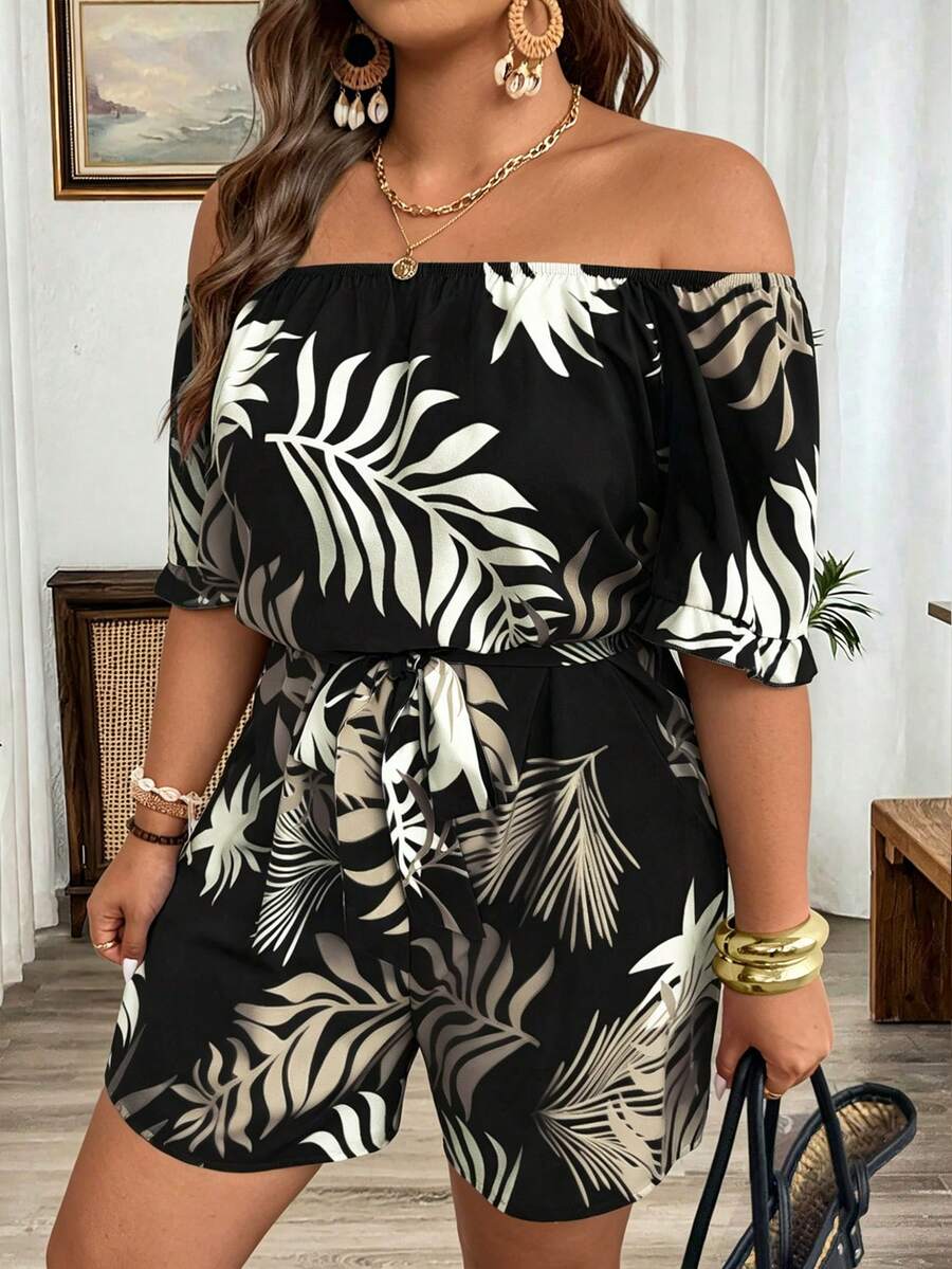 SHEIN CURVE+ Mono informal con estampado floral para mujer talla grande, primavera/verano - Multicolor - Ver 1