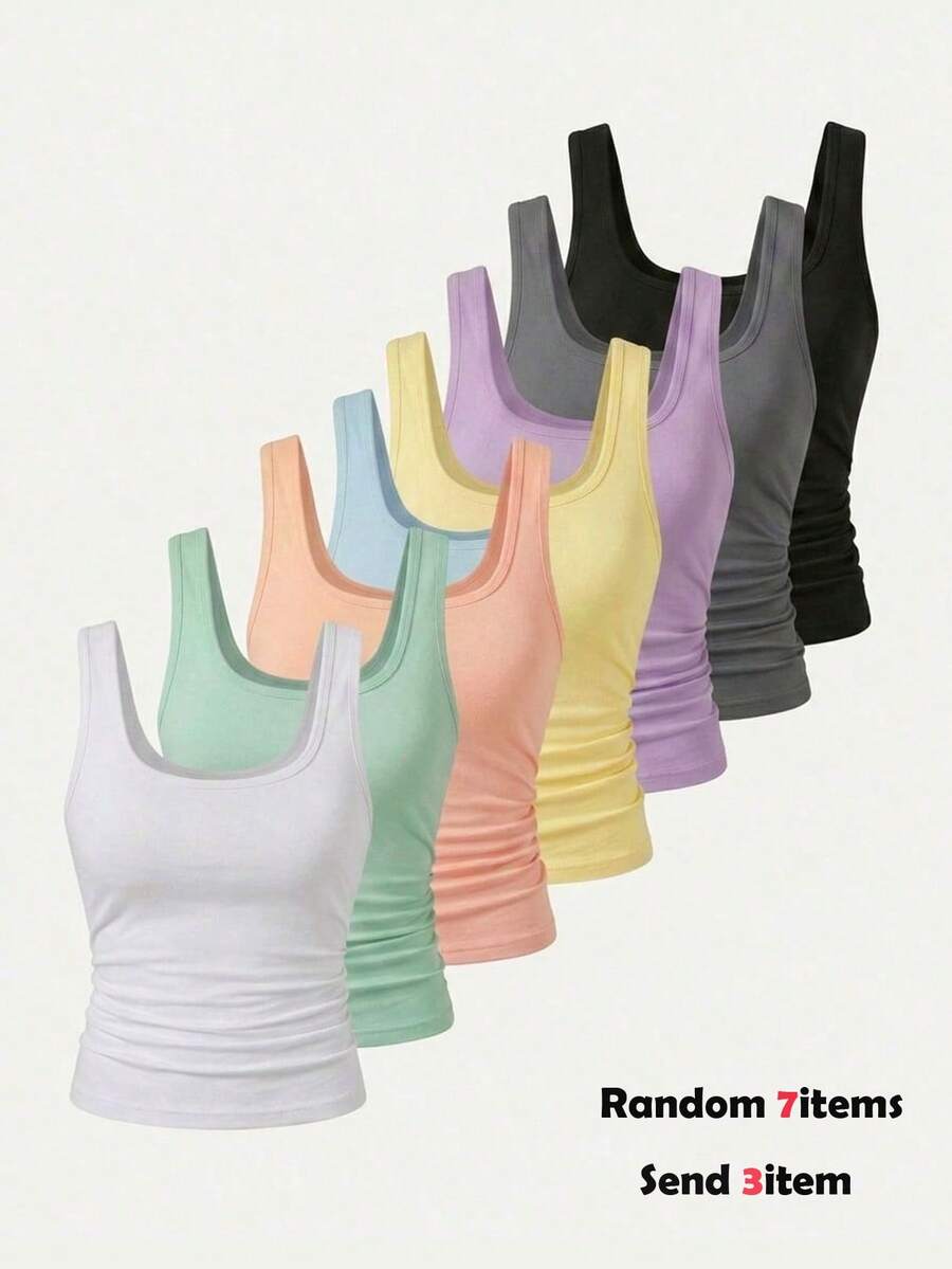 SHEIN Girlism 少女休闲纯色三件套吊带背心套装 - 彩色 - 查看 1