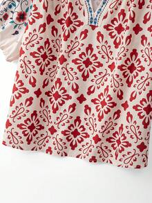Linhara Kemeja Kerah Potongan Motif Bunga Ukuran Besar - Merah - View 3