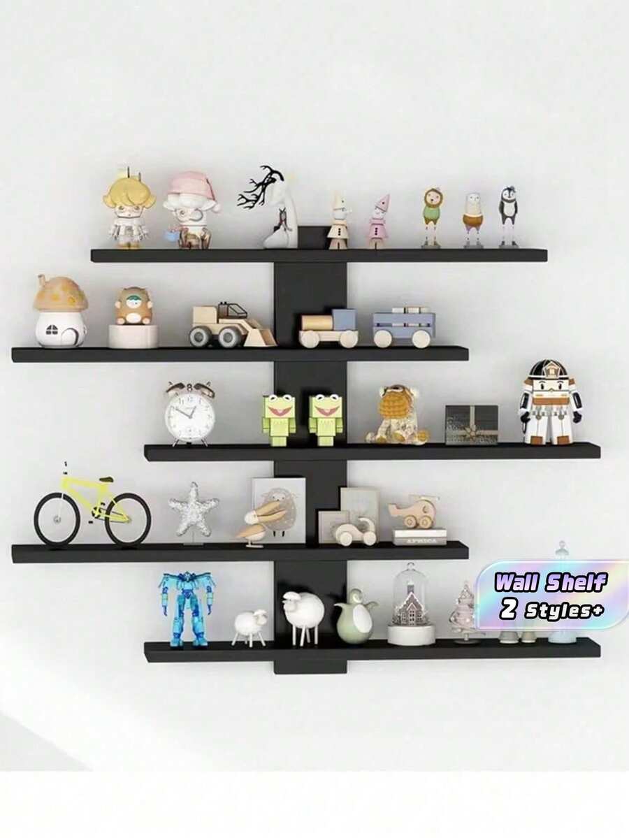 1pc Multi Layer Fiberboard Wall Mounted Storage Shelf Space Saving Multifunctional Display Rack For Office Home Decor For Statue Figurine Collectible Ornament Beautiful Practical Home Organization Wall Shelf Gift - Black - View 1
