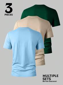 NEOREFINED Set de 3 camisetas de manga corta de corte slim y minimalistas para hombres, con estampado gráfico simple en el pecho, camisetas versátiles y combinables - Verde Oscuro - Ver 2