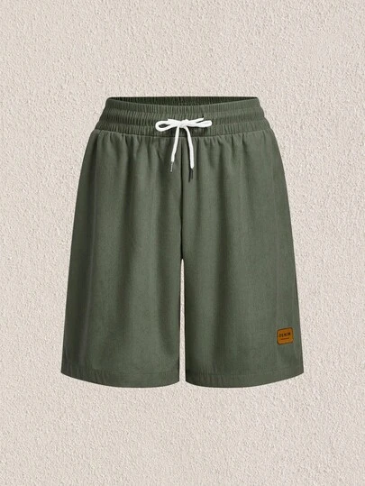 Mercer Haus Quần short Bermuda thường ngày có túi rút eo dành cho nam có in chữ