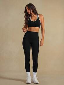 Glamine Leggings sin costuras de cintura alta de unicolor - Negro - Ver 5