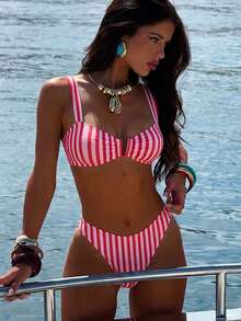 Bonvoyette Conjunto de bikini de moda con diseño de estampado de lunares para niñas, un éxito de en verano - Multicolor - Ver 1