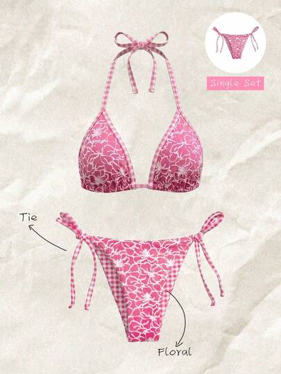 Elavelle Quần bikini tam giác hai mặt họa tiết kẻ caro và hoa mới cho kỳ nghỉ biển