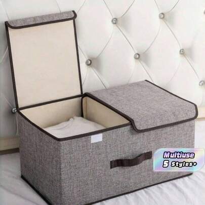 Caja de almacenamiento plegable con tapa, organizador de cajón de escritorio, estantería de armario, contenedor para ropa interior, calcetines, cosméticos, ropa, ahorro de espacio en el hogar, portátil y de uso múltiple