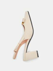 Bholvia Gentle Apricot Embossed Square Toe Backless Sandals, Metal Buckle 7cm Chunky Heel Pumps, Commuting Elegant High Heels Suitable For Commuting, Workplace, Dating, Daily Wear, Light Social Occasions - Apricot - View 7