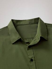 Officeau 男士軍綠色長袖正裝襯衫，適用正式商務/辦公場合 - 軍綠色 - 查看 5
