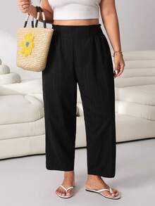 Solflare Pantaloni negri conici, model morcov, mărimi mari, primăvară/vară, casual, pentru naveta zilnică, vacanță la plajă, ținute multifuncționale - Negru - Vizualizare 3