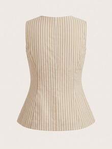 Gownix Elegantes beiges Damen-Sommer-Urlaubs-Outfit, gestreiftes lässiges Westentop für Teeparty, tropischen Strandurlaub, Cancun-Tropenstil - Aprikosenfarben - Übersicht 3