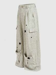 ROMWE MEN Street Life Men's Casual Star Print Faux Snow Flake Pocket Sweatpants - White - View 3