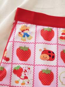 Strawberry Shortcake X SHEIN Retro Cartoon Strawberry Heart Camisole & Shorts Set, Cute Girlish Pajamas, Sweet Homewear Can Be Worn Outdoors - Red and White - View 5